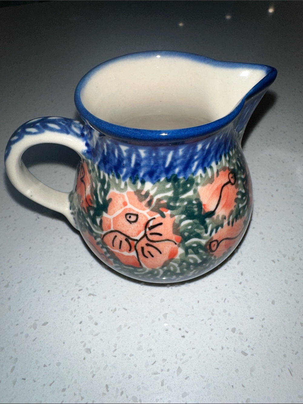 Teresa Hand-Painted Floral Ceramic Creamer Jug in Blue and Coral,